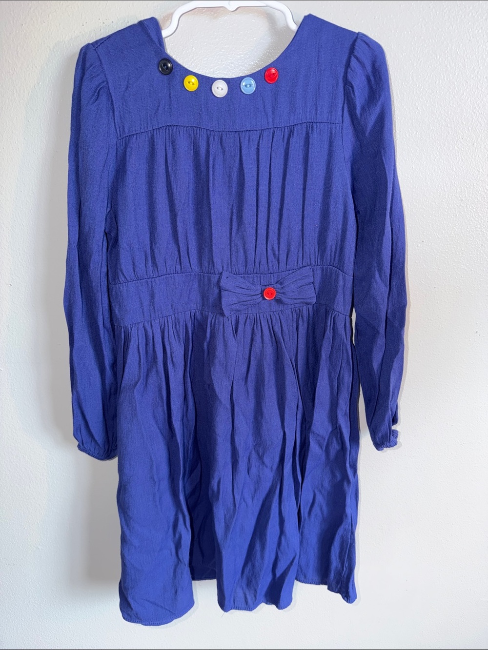 Girls' Long Sleeve Cobalt Blue Button-Accent Dress